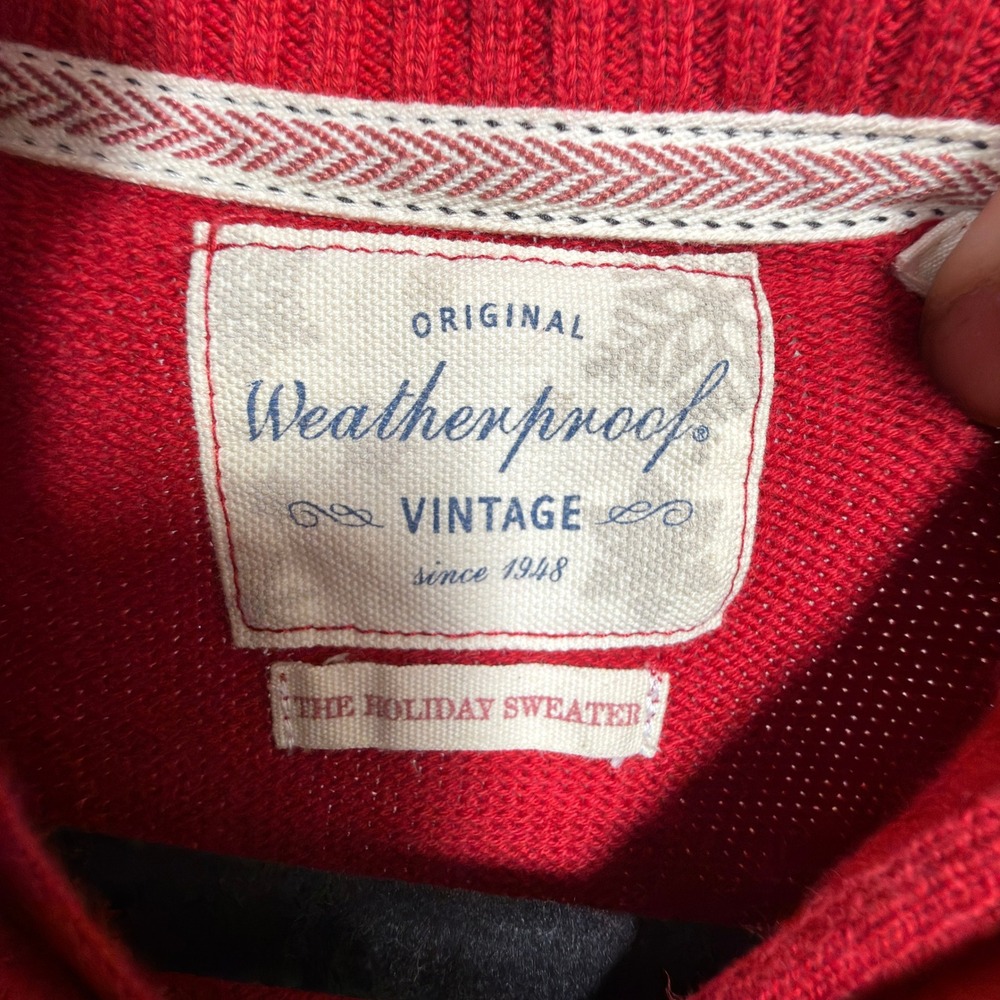 Weatherproof Vintage Sweater M Mens Holiday Fair Isle Quarter Zip Red - Picture 3 of 5